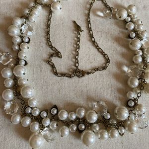 Gold Pearl & Crystal drop Necklace